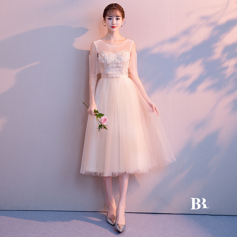 Mid-length Champagne Sister Group Dress