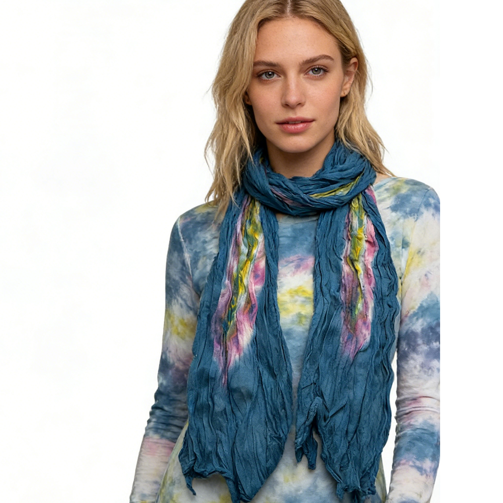 2pcs Turquoise Tie-Dye Cotton Scarf,Crinkle Soft And Breathable Scarf ,vacation,daily Life,evening Party,Office Appropriate Subtlety For Women Men