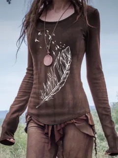 Fashion V-Neck Print Loose Long Sleeve T-Shirt - B-S - View 1