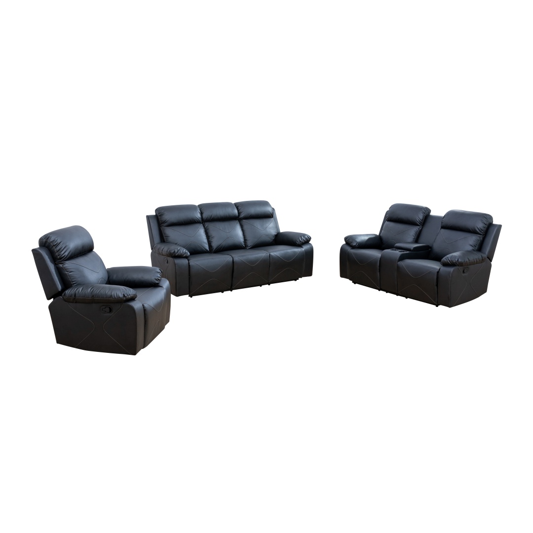 Pickup Only--Black Breathing Leather 3-Piece Couch Living Room Sofa Set