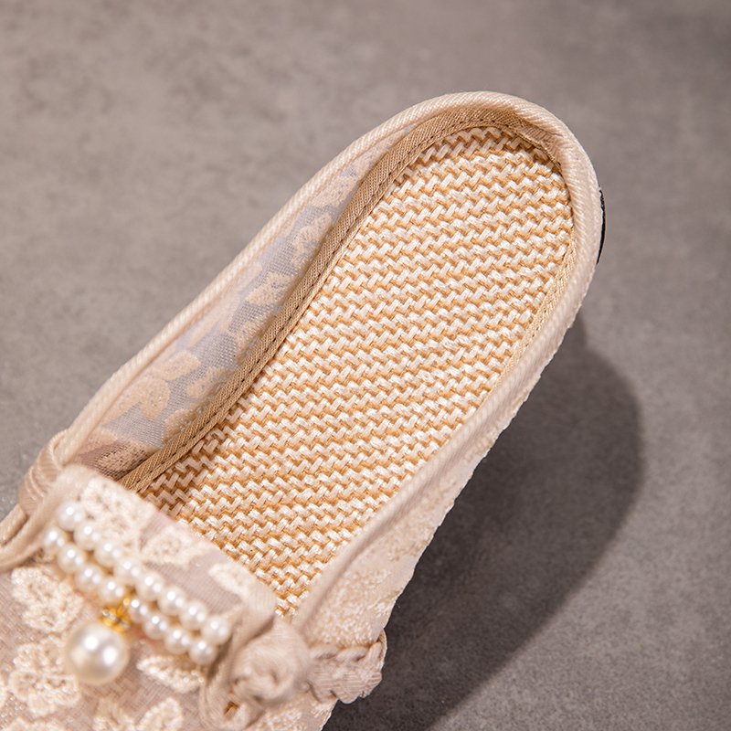 Embroidered Mesh Pearl Mule Slippers — detail view 4