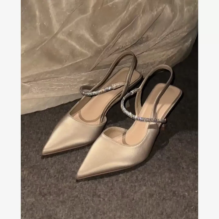 Water Diamond Chain With Toe Cap Sandals, Women's Slim Heels, High Heels, Temperament