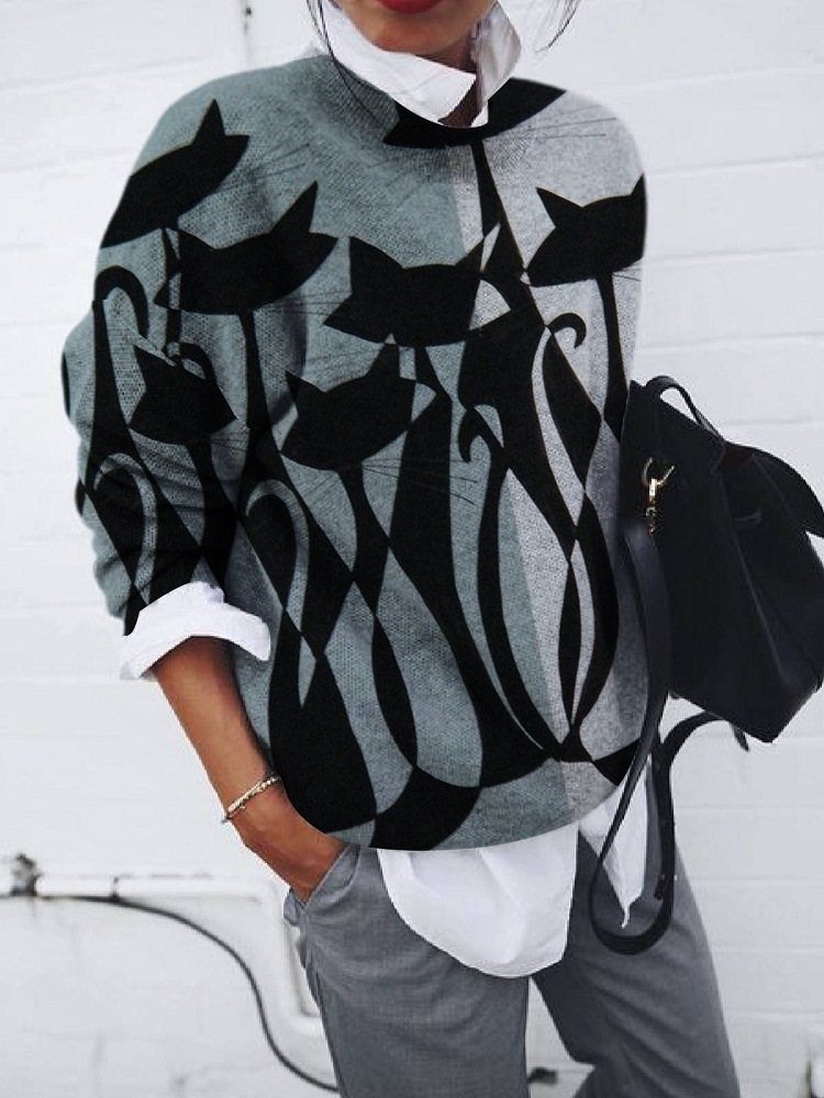 Women's Fashion Brushed Animal Print Loose Long Sleeve Top