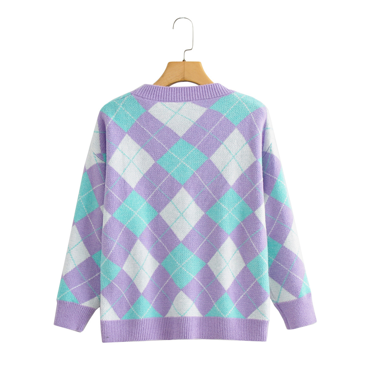 College Style Autumn Short Rhombus Sweater