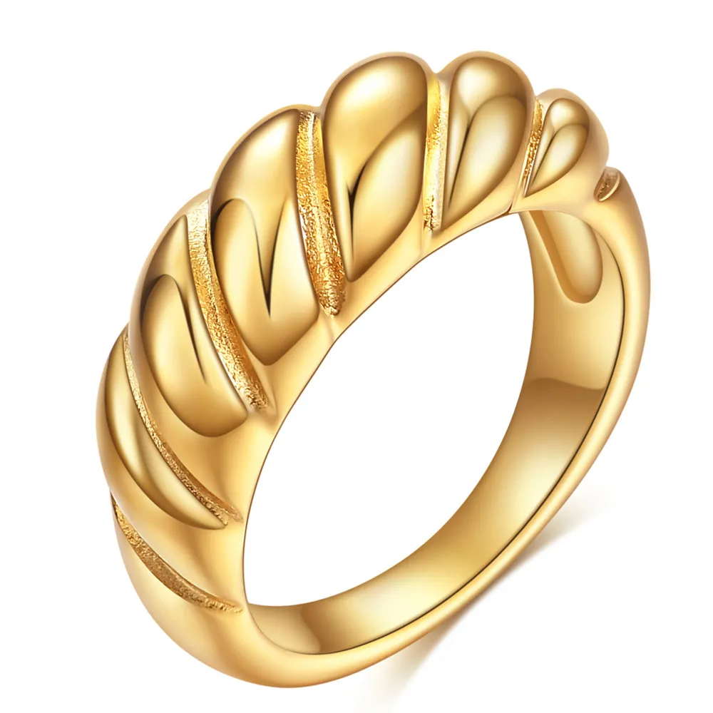 European And American New Creative Retro Simple Titanium Steel Casting Twist Personality Bread Ring - Golden B
