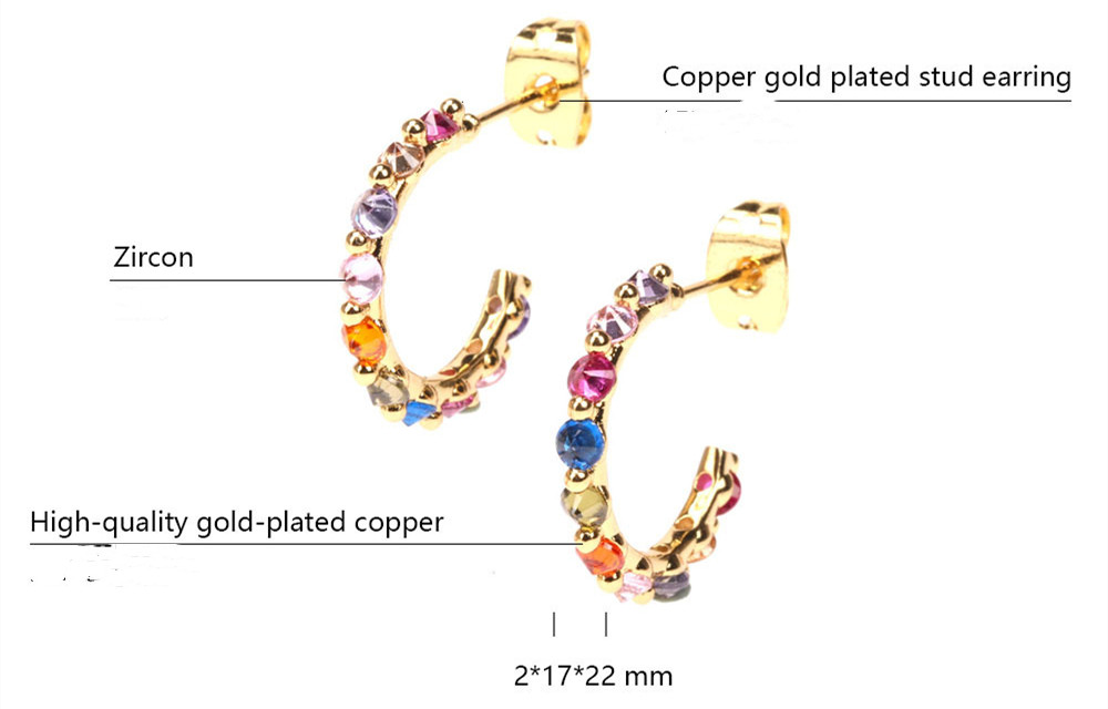 Zircon Copper Temperament Rainbow Color Earrings Women