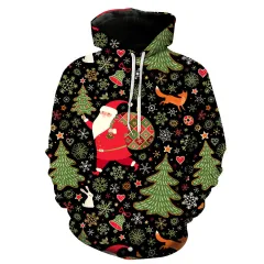 Christmas Print Long Sleeve Polyester Hoodie - 3 Style-3Xl - View 1