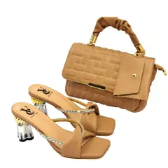 Crossbody Bag With Small Card Bag, Cross Strap High-heeled Sandals - Khaki - View 1