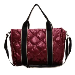 Rhombus Sewing Tote Bag Winter Designer Luxury Down Shoulder Bag High Capacity Commuting Personalized Handbags For Women - Red - View 1