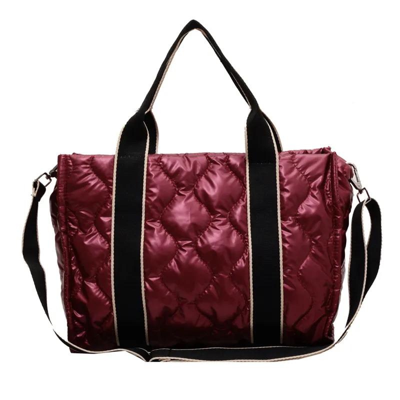 Rhombus Sewing Tote Bag Winter Designer Luxury Down Shoulder Bag High Capacity Commuting Personalized Handbags For Women - Red