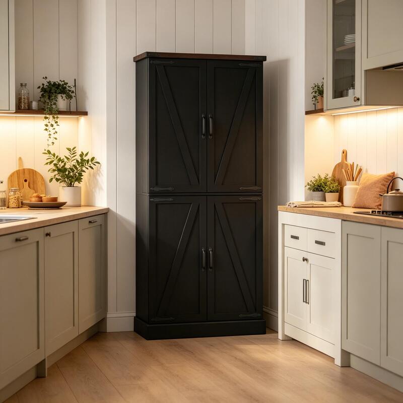 Tall Vertical Pantry Cabinet, Chic Kitchen Storage Organizer For Home Office — foto 6