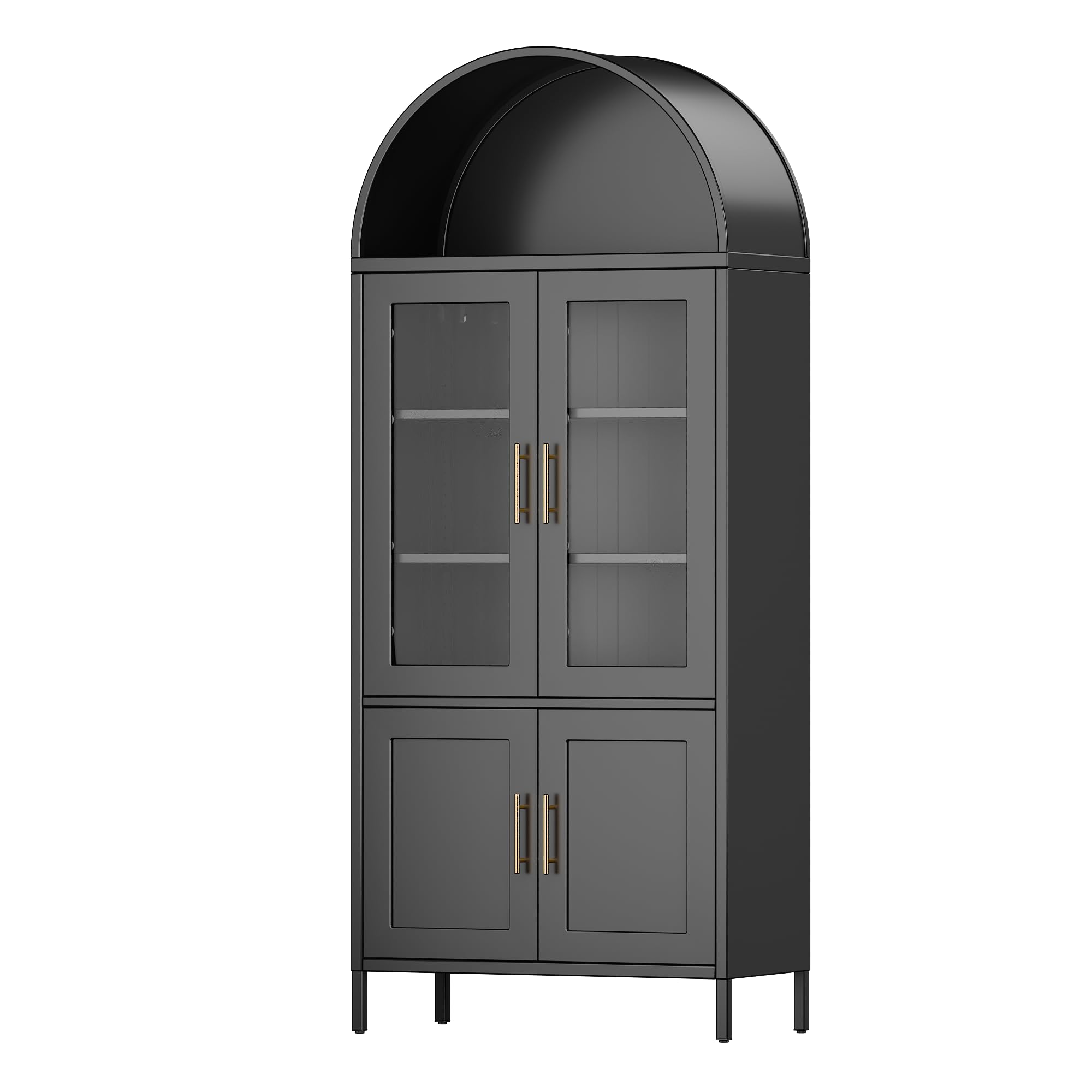 73inch H Arched Bookcase With Doors, Arched Pantry Cabinet For Living Room Kitchen, Assembled Required,Black