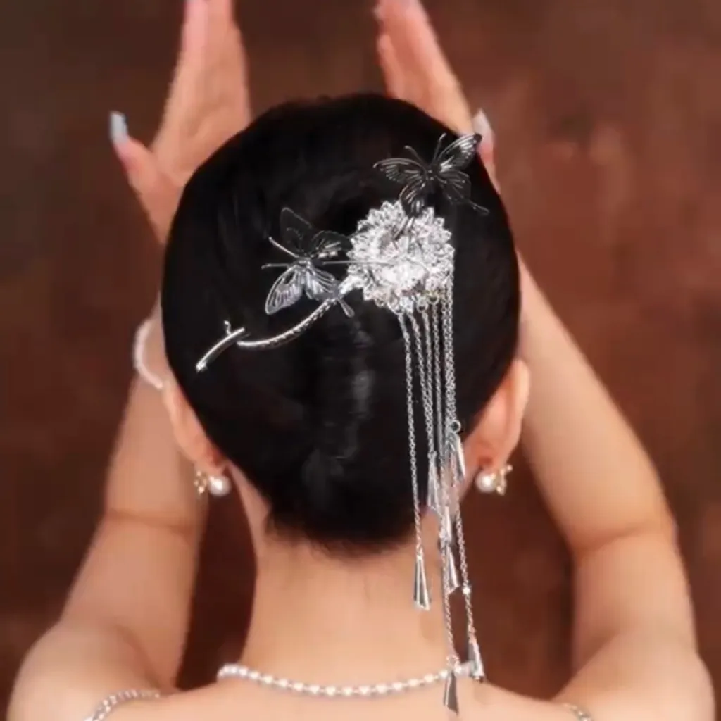 Retro Tassel Delicate Atmosphere Head Flower Headdress Hair Clip - Silver