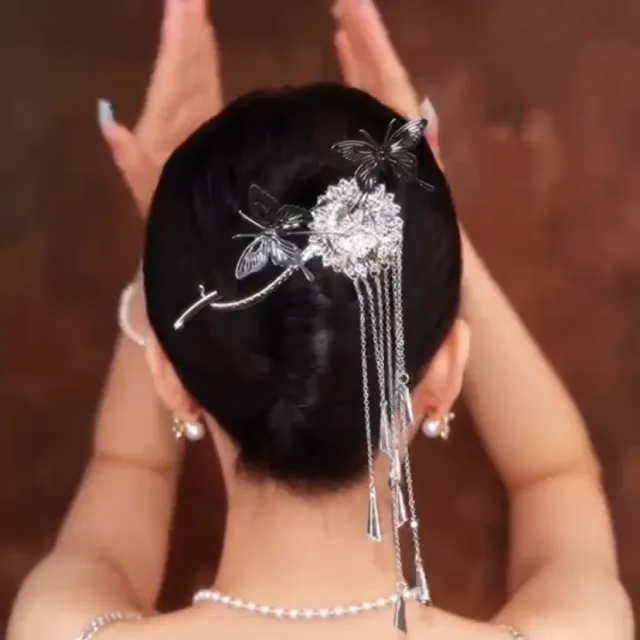 Retro Tassel Delicate Atmosphere Head Flower Headdress Hair Clip Silver - Shop at LoveMi