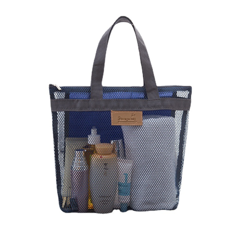 Portable Mesh Travel Beach Bag Cosmetic Bag Folding Wash Mesh Storage Swimming Bag
