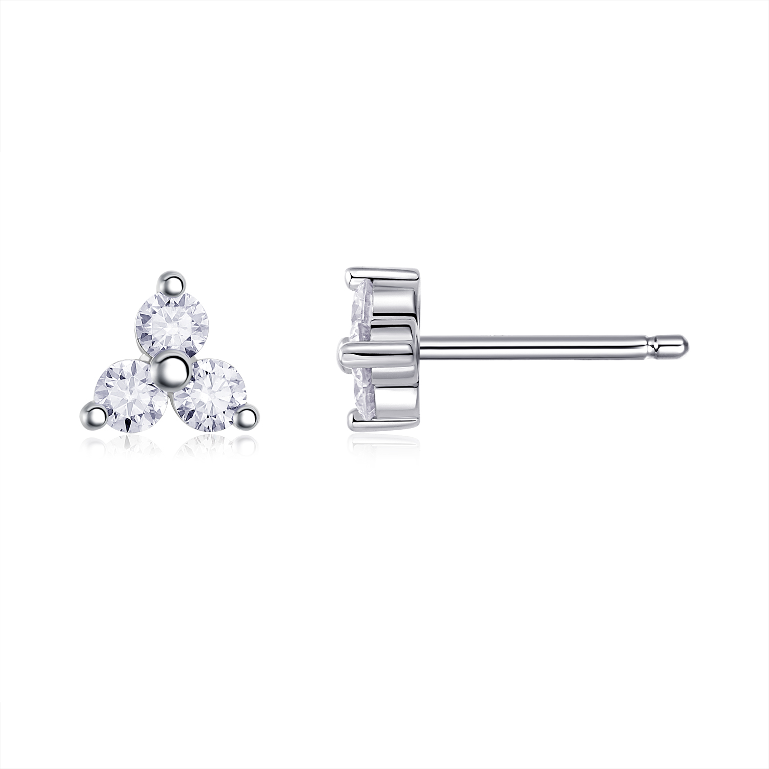 S925 Sterling Silver Trinity Stud Earrings, 0.6ct D-VVS1 Moissanite, Platinum Plated 1.2g Women's Minimalist Jewelry Gift Box