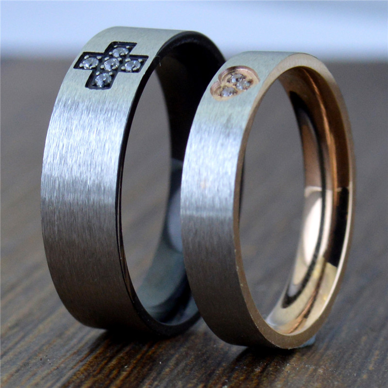 Korean Version Of Titanium Steel Cross Black Ring Love Heart-shaped Rose Gold Ring