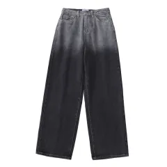 Loose Slim Straight Wide Leg Trousers - Black - View 1