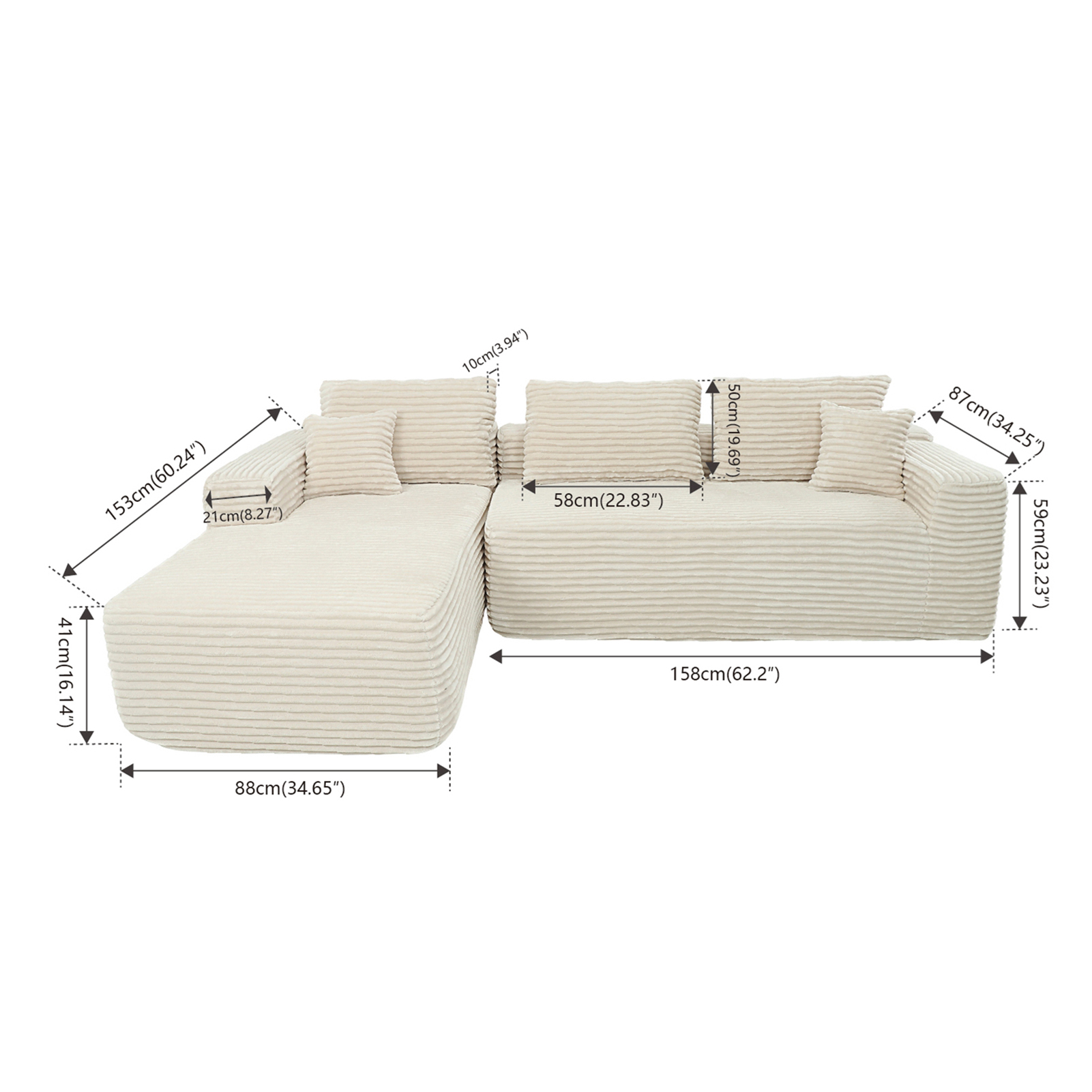 YM3116250005811& YM3116250006111 Combination Products Are Not Sold Sep-L Shape Modular Sectional Couch Spacious Comfortable 2 Seater Sofa With Pillows For Living Room Office No Assembly Required Beig
