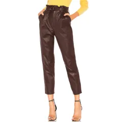 Stylish Faux Leather Pencil Pants Women's High Waist - Khaki - View 1