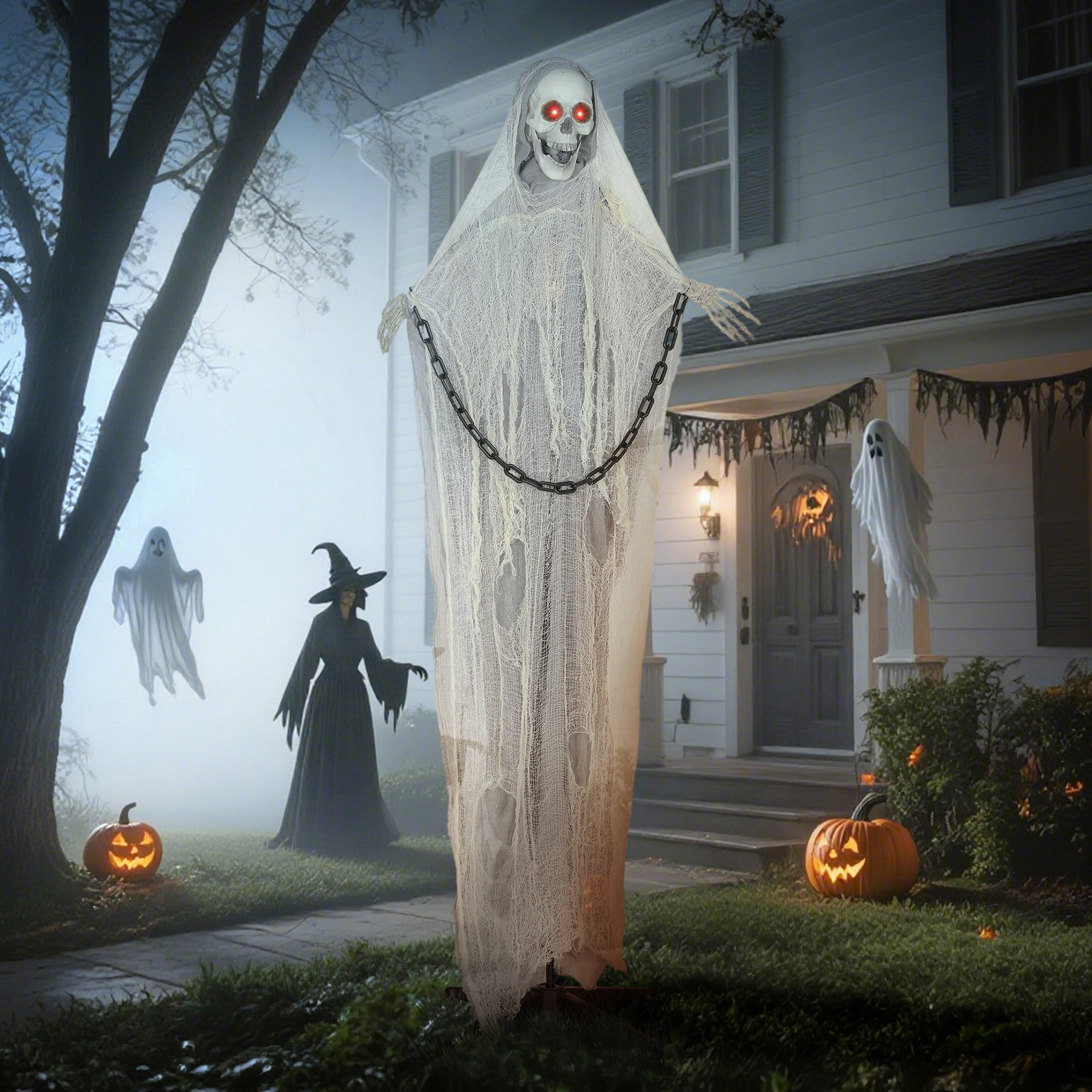 183 Cm Life Size Halloween Animated Skeleton Grim Reaper With Glowing LED Eyes — image 4