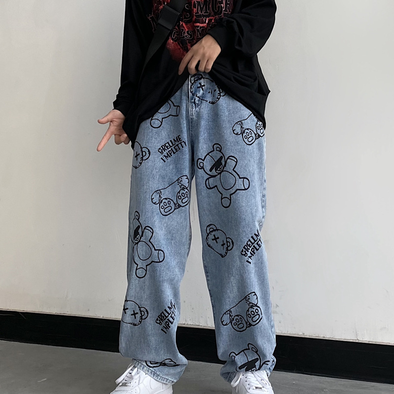 Retro Cartoon Print Casual Loose Wide-leg Straight-leg Pants
