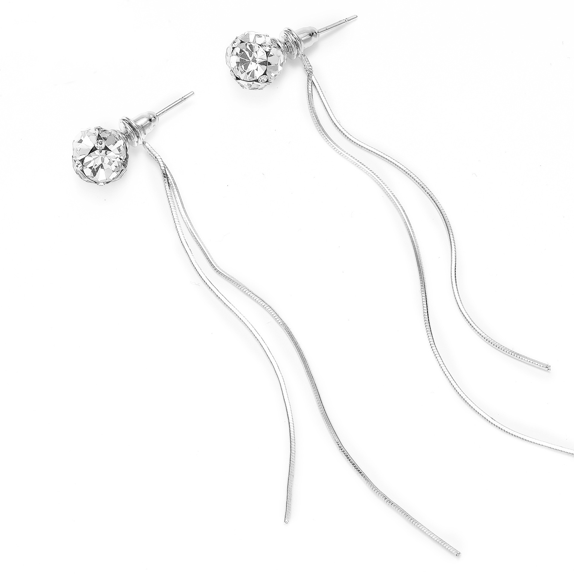 S925 Silver Tassel Long Round Face Delicate Niche O Diamond Stitching Earrings