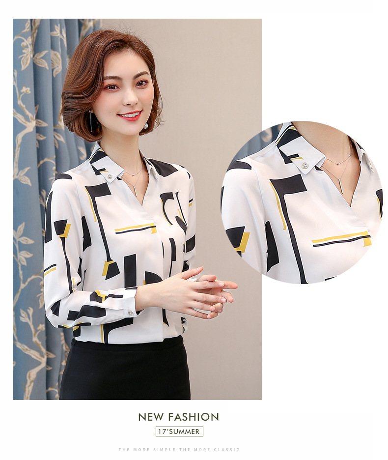 Title 6, Long-sleeved Printed Chiffon Shirt Women