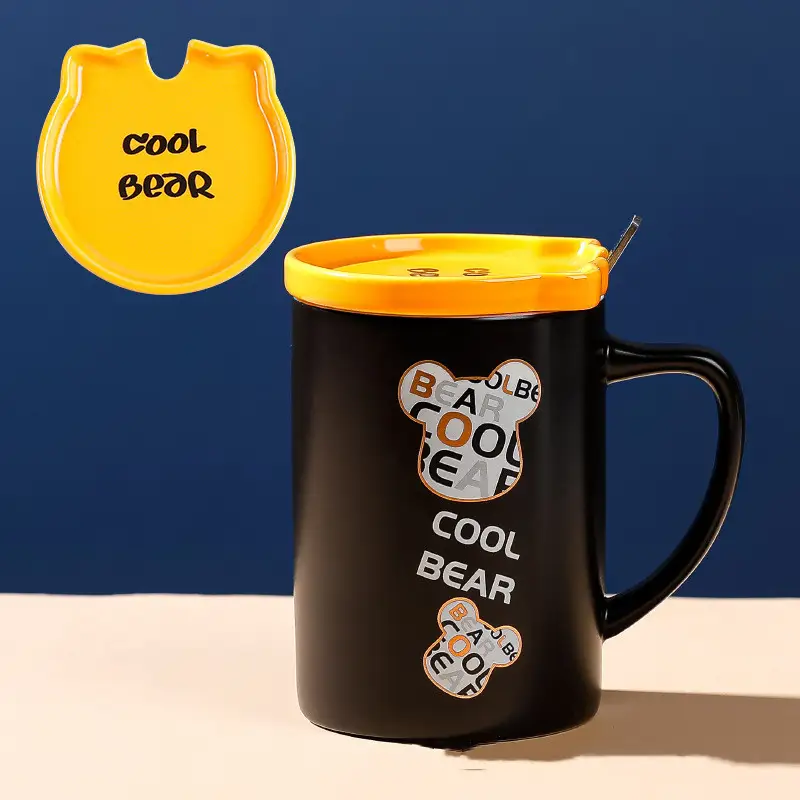 Office Female Cute Bear Household Mug With Lid Spoon