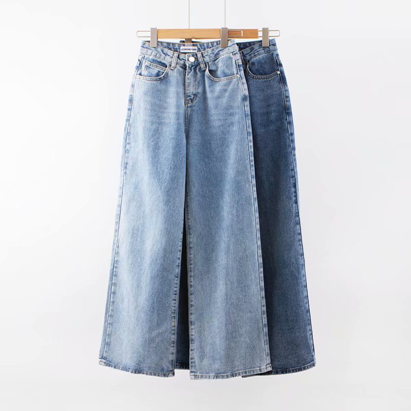 Mopping Wide-leg Denim Trousers Autumn And Winter All-match