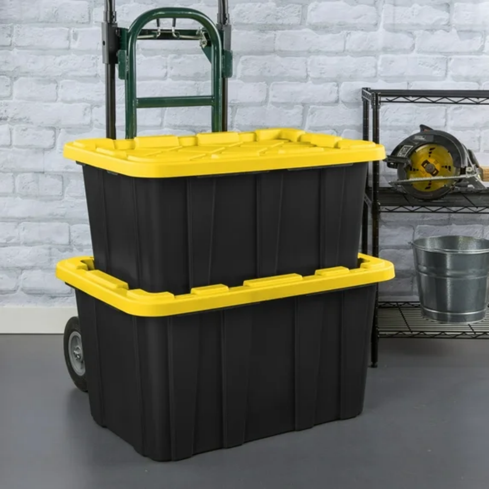 Large Storage Bin, 27 Gallon Durable Plastic Storage Tote With Snap-On Lid, Black And Yellow, 6 Pack Shipment From Walmart