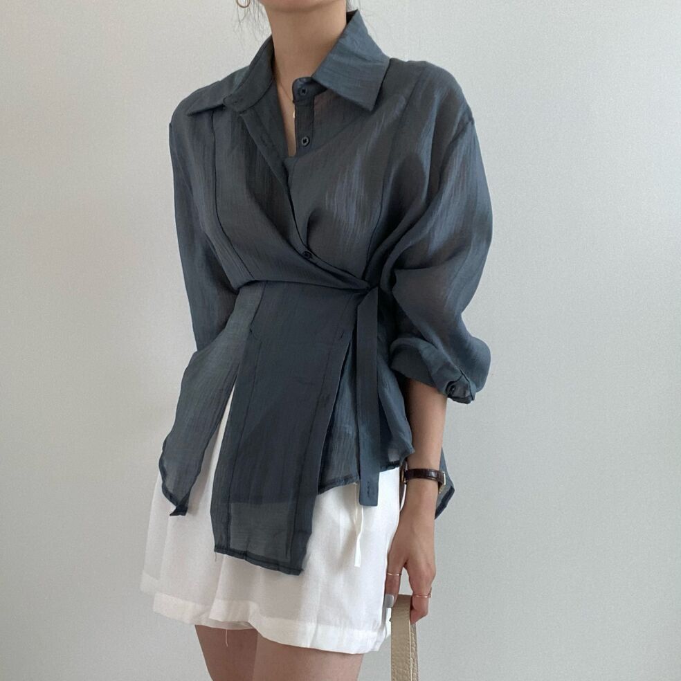 Title 5, Irregular Buttoned Lapel Shirt Women Temperament