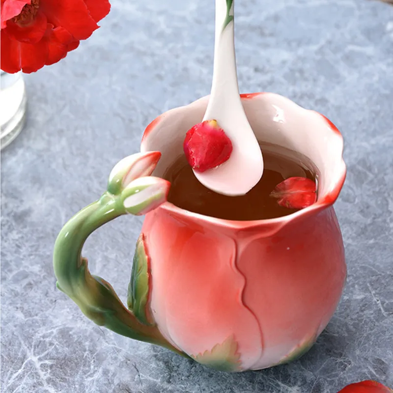 Flower Ceramic Coffee Cup Flower Tea Rose Mug – image 3