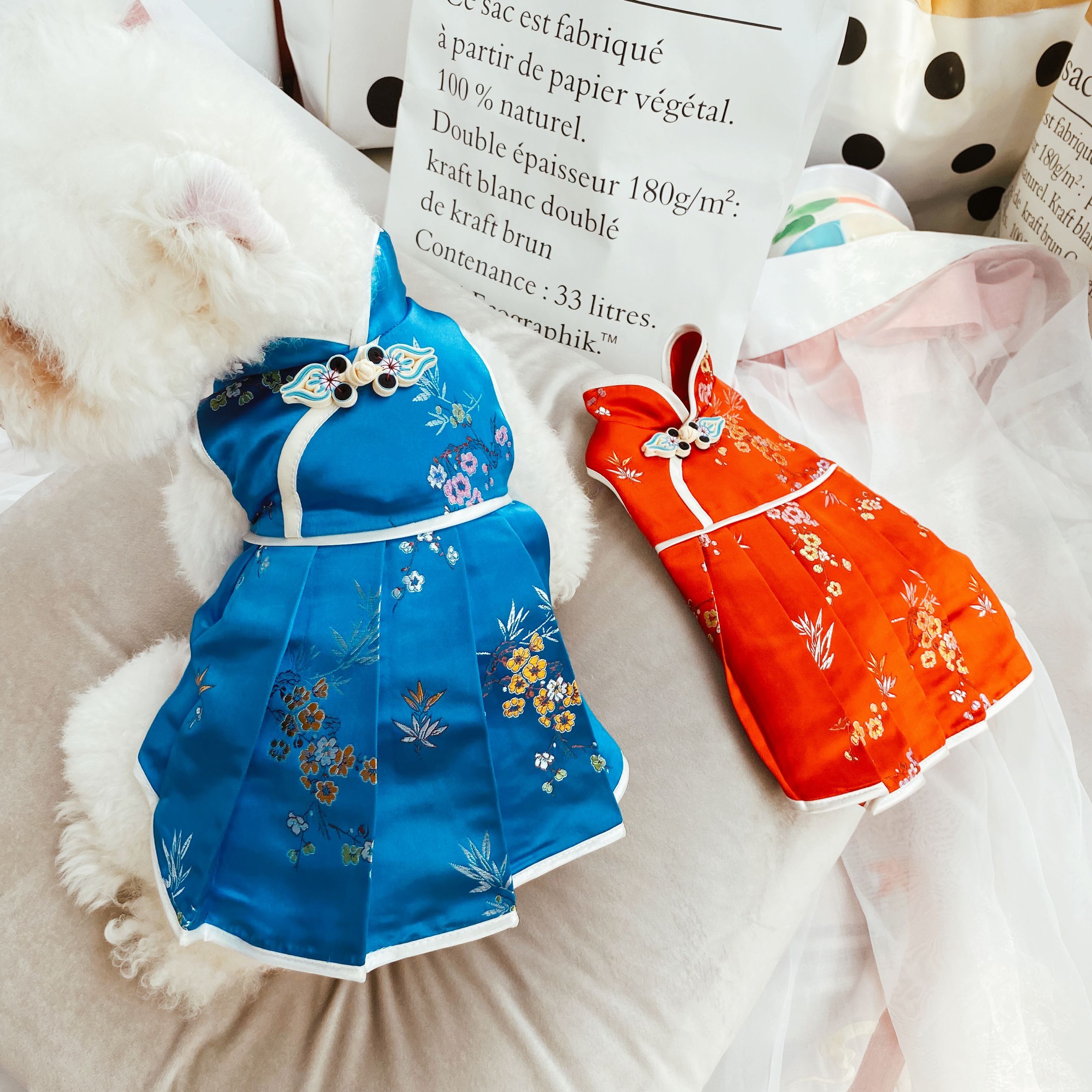 Pisces Button Red And Blue Pet Clothes Chinese Style Cheongsam
