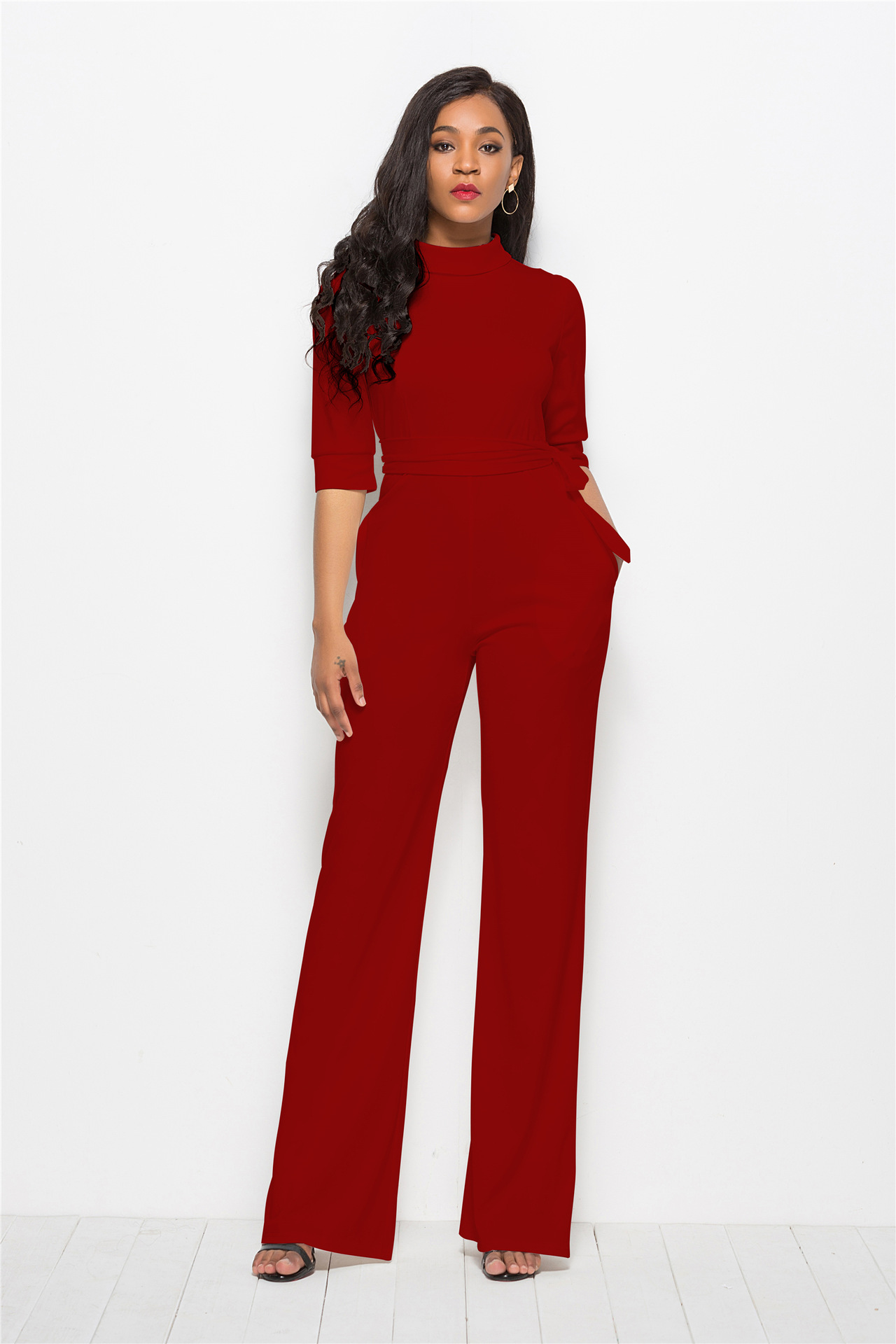 Solid Color One-piece Wide-leg Pants
