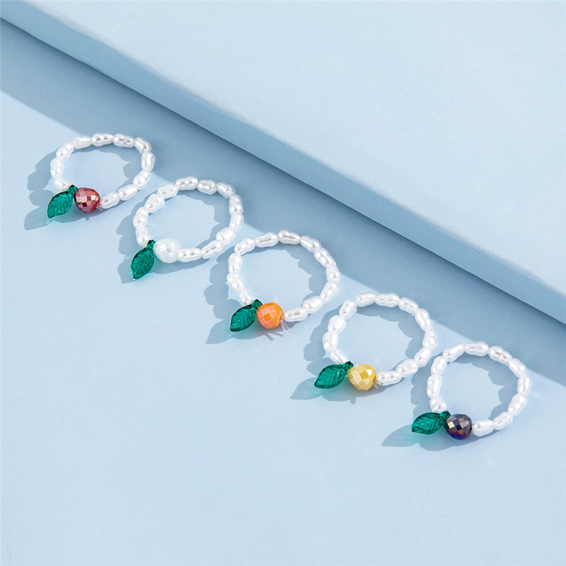 Temperament Simple Style Fruit Ring Leaves Color Beads