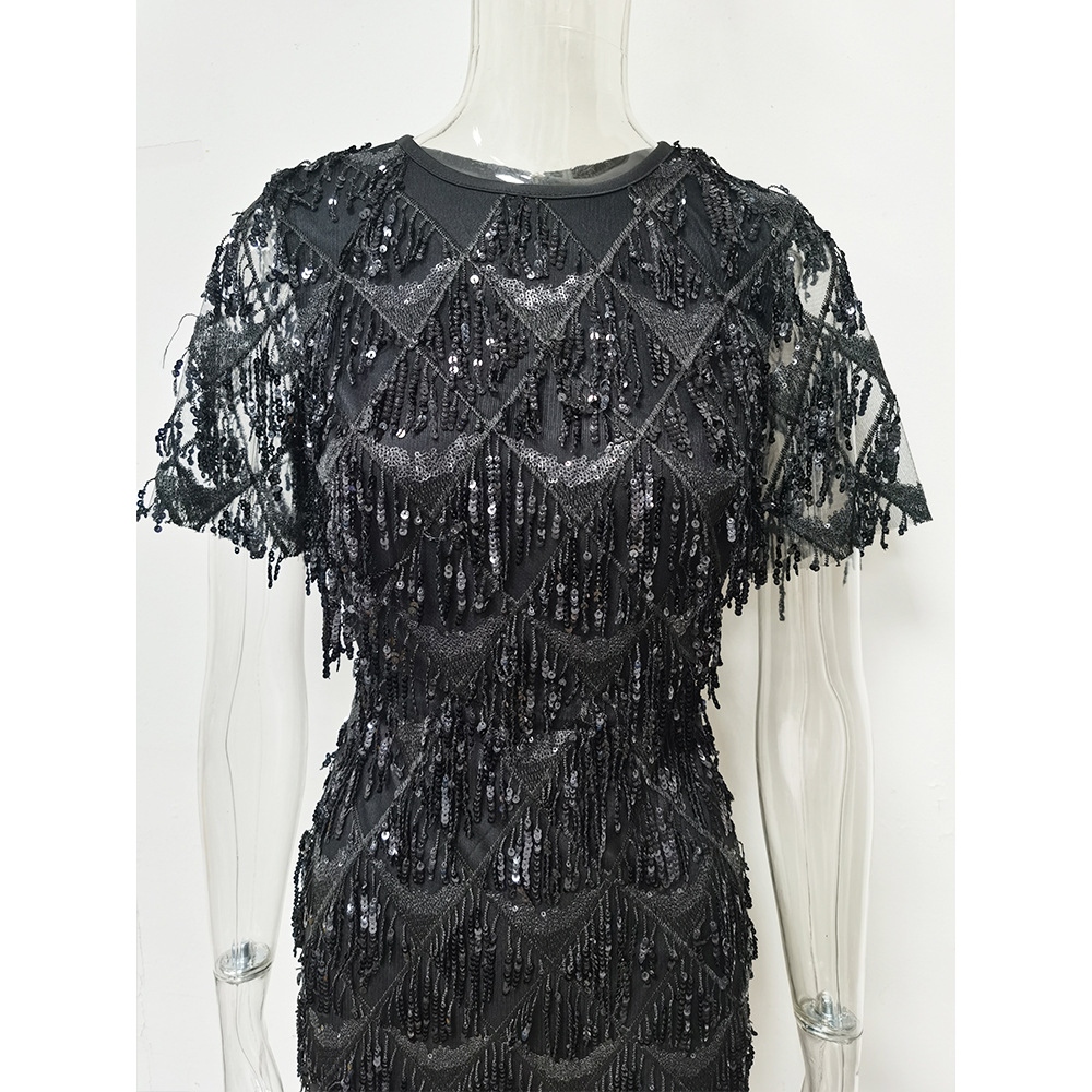 Temperament Fringed Sequin Dress Gown