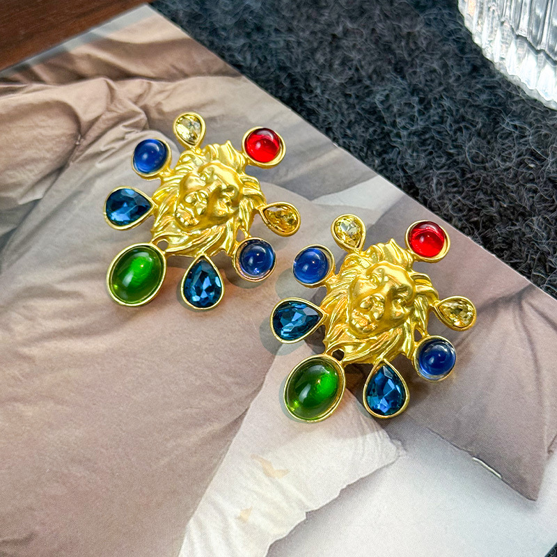 S925 Sterling Silver Vintage Colorful Enamel Earrings For Women Cubic Zirconia Stud Earrings Luxury Fine Jewelry