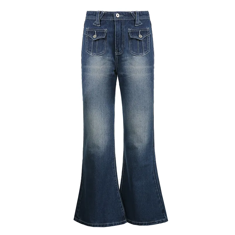 Low Waist Straight Slim Jeans Women - Blue