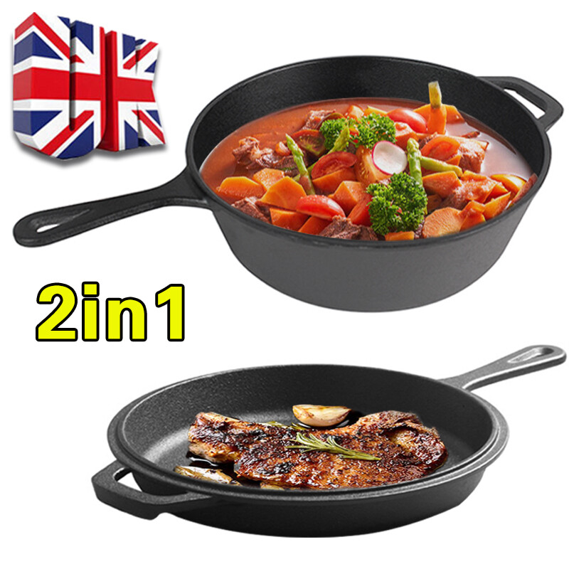 Cast Iron Casserole Dish Pot Pan Cook Camping Stew Dutch Oven StockpotSkillet — image 2