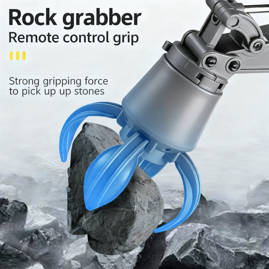 Three-in-one Aluminum Alloy Toy Excavator, 13 Channels, Comes With Three Replacement Heads. 1 24 High-reduction Simulation, LED Lights, Realistic Sound Effects, Can Run For 25-30 Minutes