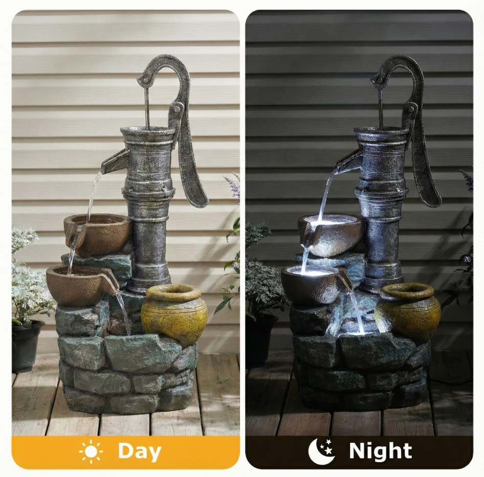 32inch H Large Outdoor Fountains With Vintage Pump Ideal For Patio Yards Outdoor Gardens And Home Art Decor Crafted From Weather-Resistant Materials For Year-Round Use — foto 6