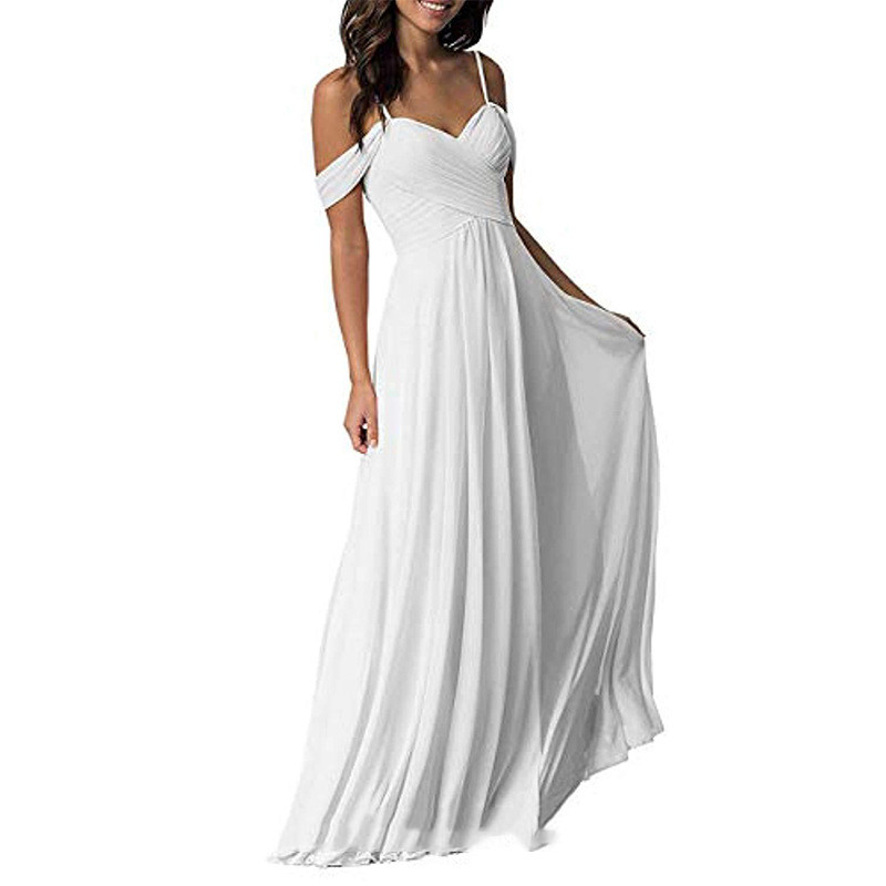 Women's Off Shoulder Chiffon A-line Pleated Bridesmaid Dress - Image 4