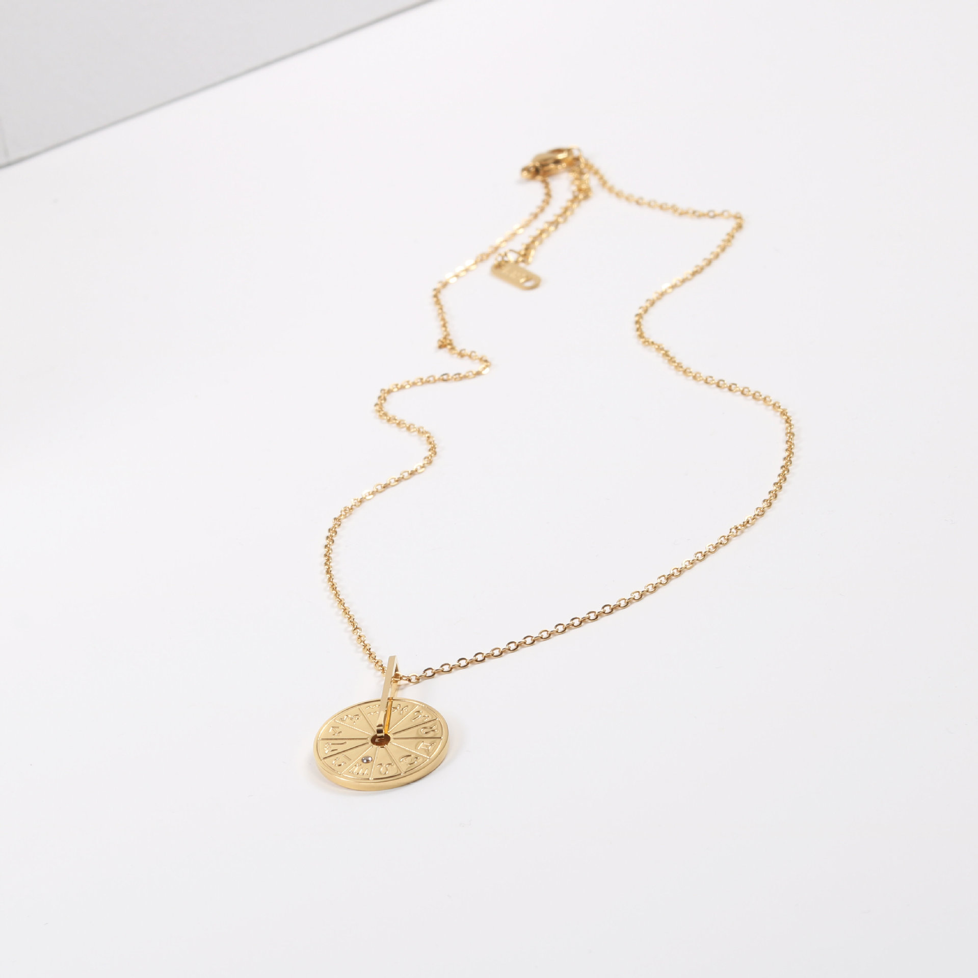 12 Constellation Necklace Rotatable Titanium Steel Gold Plated