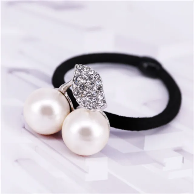 Small And Cute Rhinestone Cherry Hair Rope White - Shop at LoveMi
