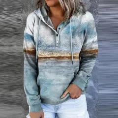 Casual Landscape Print Long-sleeved Hooded Sweatshirt - 2Style-M - View 1