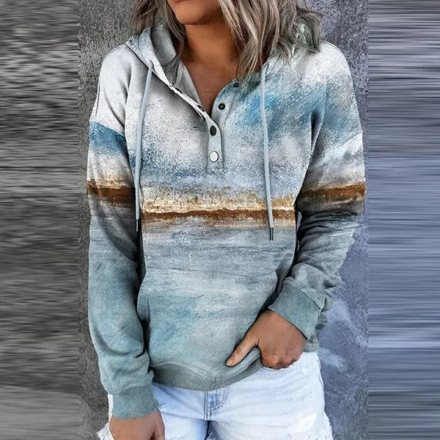 Casual Landscape Print Long sleeved Hooded Sweatshirt 2Style M - Shop at LoveMi