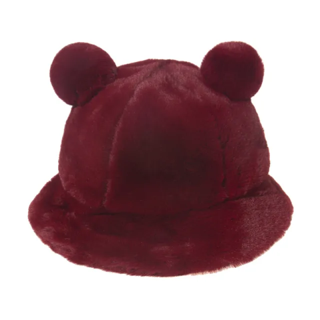 Leopard Print Bear Ear Ball Plush Fisherman Hat Cute Soft Warmth Thickened Plus Velvet Basin Hat Red - Shop at LoveMi