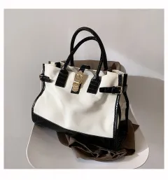 Textured Contrast Colour Stylish Messenger Big Bag - White - View 1