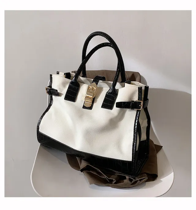 Textured Contrast Color Stylish Messenger Big Bag White - Shop at LoveMi
